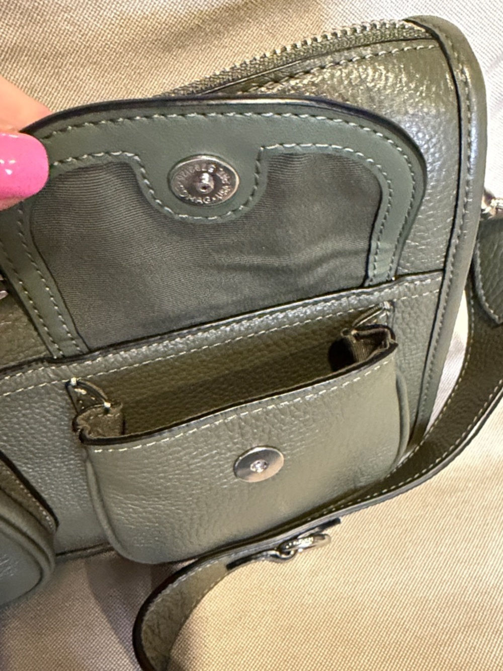 COACH Olive Green Leather Crossbody Bag & Coin Case - Picture 5 of 16